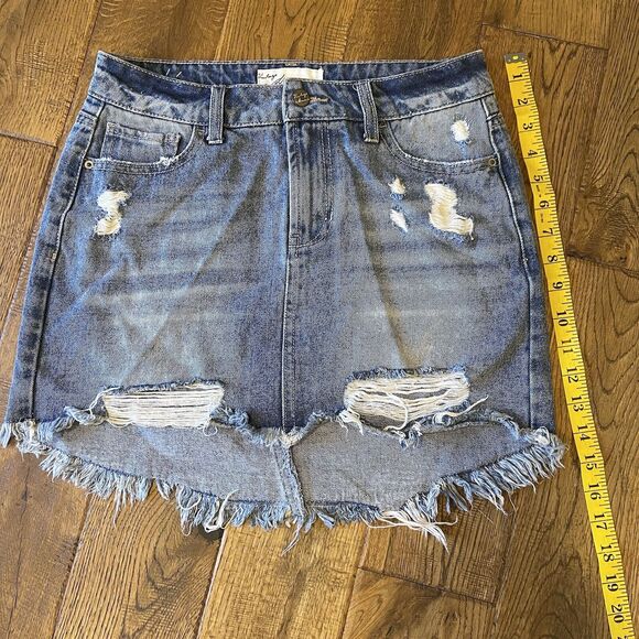 Vintage Havana Denim Mini Skirt Distressed Destroyed size 25 Medium Wash - Picture 4 of 5